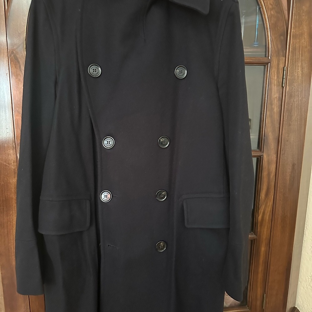 Black Peacoat Classic Wool Mid-Length Design